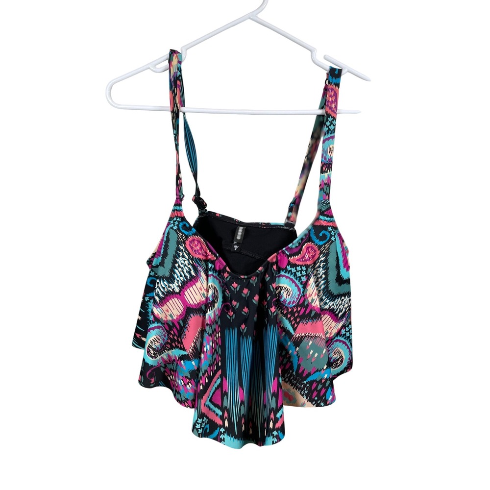 Torrid Tankini Swim Top Women's 2 Flounce Ikat Print Swimsuit Beach Vaction
